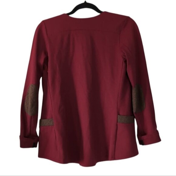 Rebecca King Preppy Academia Old Money Elbow Patch Bordeaux Wine Red Blazer XS - Picture 2 of 8
